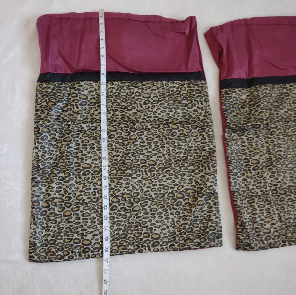 4 items Set embroidery leopard burgundy comforter bedskirt 2 pillow covers